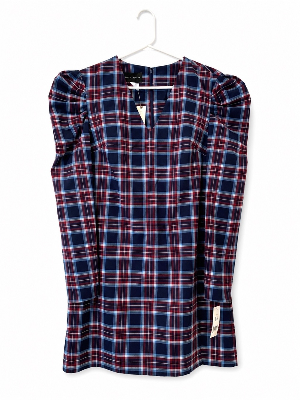 NWT Donna Morgan Anthropologie Plaid Puff Sleeve Dress Size 14